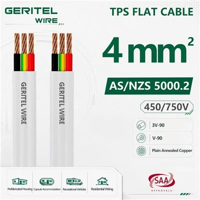 Cable plano AS/NZS 5000.2 de 4 mm con 2 núcleos o 3 núcleos más tierra