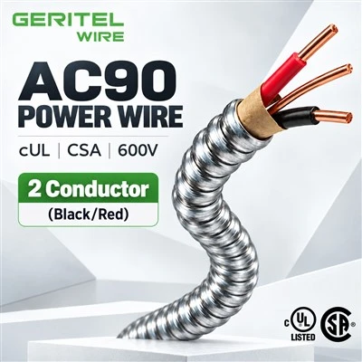 Cable de cableado abierto AC90 cobre 2C negro rojo CUL CSA 600V